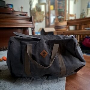 Revelry Charcoal Duffel Bag with Tan Straps